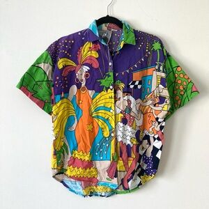 VINTAGE PRINT BUTTON-UP SHORT SLEEVED SHIRT